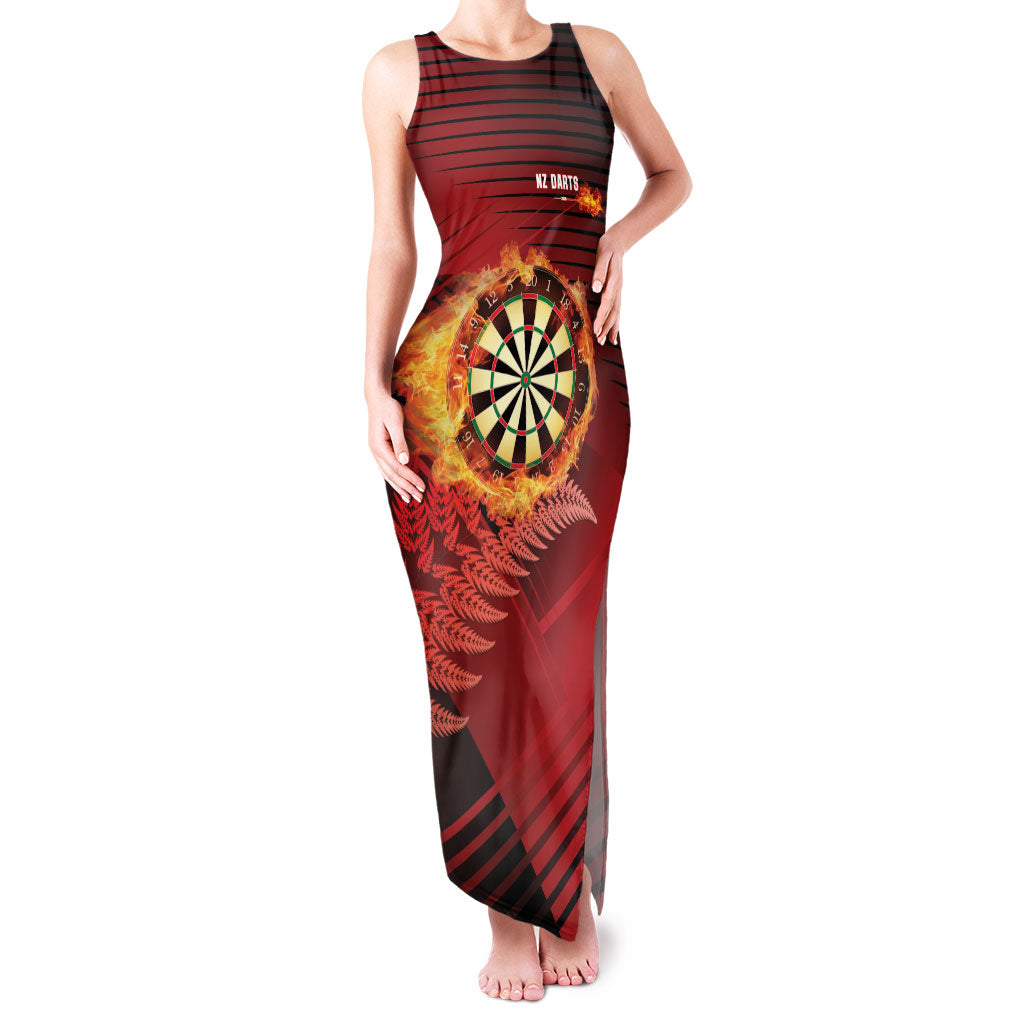 Personalised Darts New Zealand Family Matching Tank Maxi Dress and Hawaiian Shirt Silver Fern Red Color LT22 Mom's Dress Red - Polynesian Pride