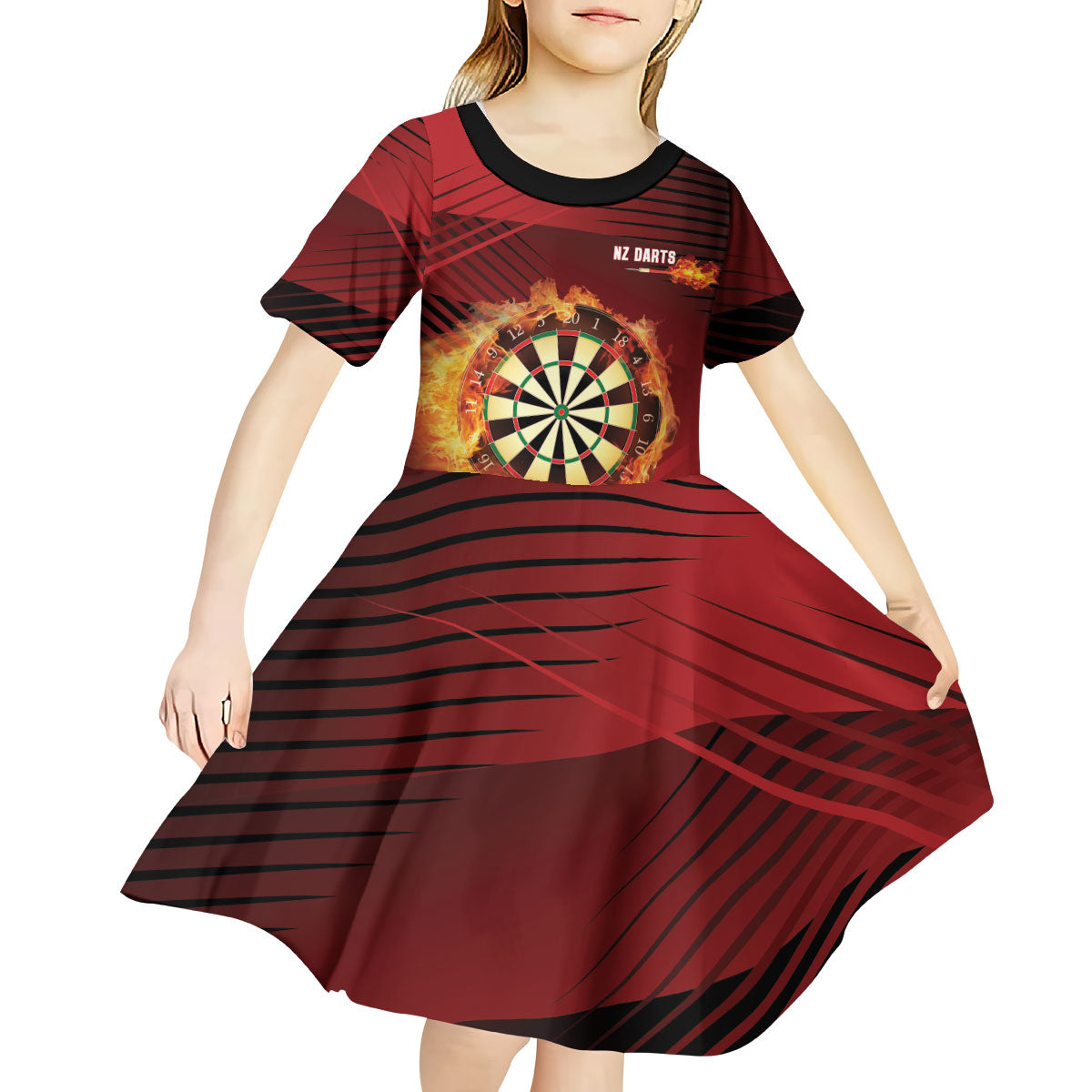 Personalised Darts New Zealand Kid Short Sleeve Dress Silver Fern Red Color LT22 - Polynesian Pride