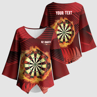 Personalised Darts New Zealand Kimono Sleeve Blouse Silver Fern Red Color