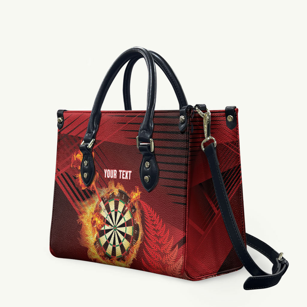 Personalised Darts New Zealand Leather Bag Silver Fern Red Color
