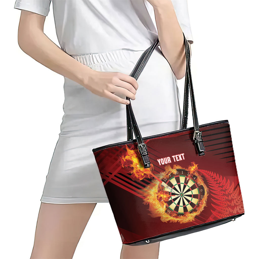 Personalised Darts New Zealand Leather Tote Bag Silver Fern Red Color