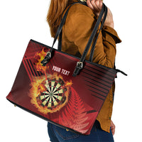 Personalised Darts New Zealand Leather Tote Bag Silver Fern Red Color