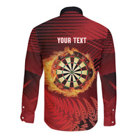 Personalised Darts New Zealand Long Sleeve Button Shirt Silver Fern Red Color