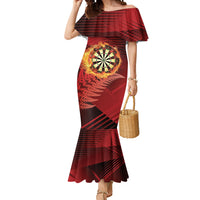 Personalised Darts New Zealand Mermaid Dress Silver Fern Red Color LT22 Women Red - Polynesian Pride