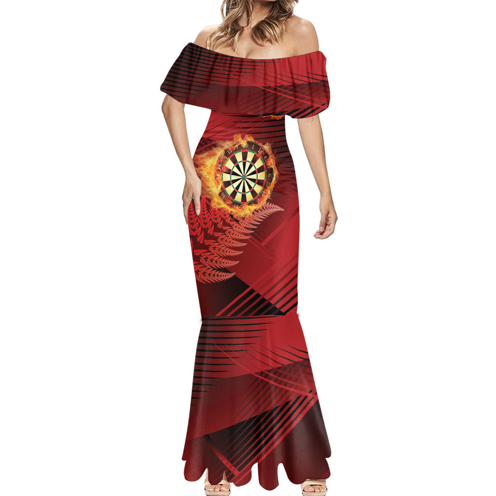 Personalised Darts New Zealand Mermaid Dress Silver Fern Red Color LT22 - Polynesian Pride