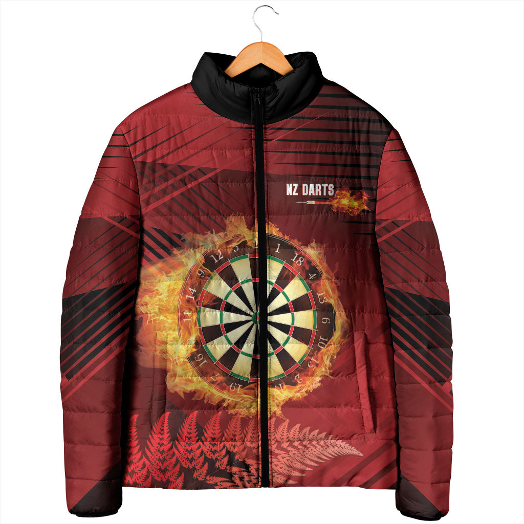 Personalised Darts New Zealand Padded Jacket Silver Fern Red Color