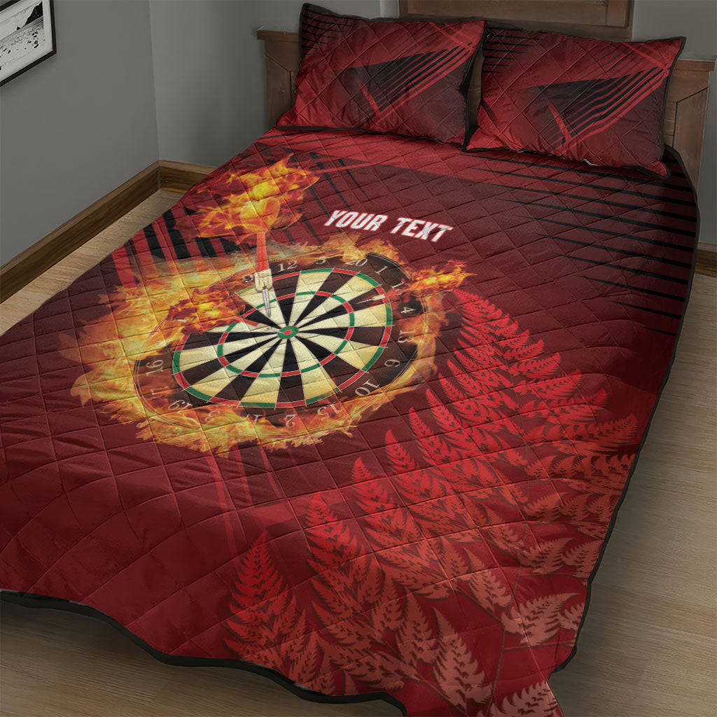 Personalised Darts New Zealand Quilt Bed Set Silver Fern Red Color
