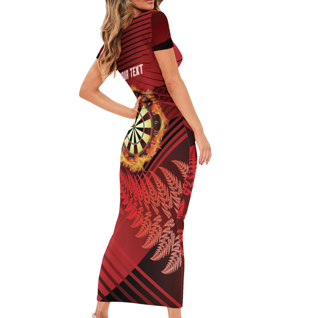 Personalised Darts New Zealand Short Sleeve Bodycon Dress Silver Fern Red Color LT22 - Polynesian Pride