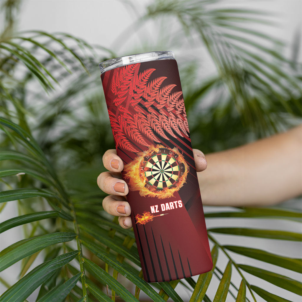 Personalised Darts New Zealand Skinny Tumbler Silver Fern Red Color LT22 - Polynesian Pride