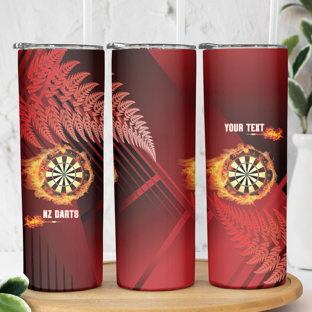 Personalised Darts New Zealand Skinny Tumbler Silver Fern Red Color LT22 - Polynesian Pride