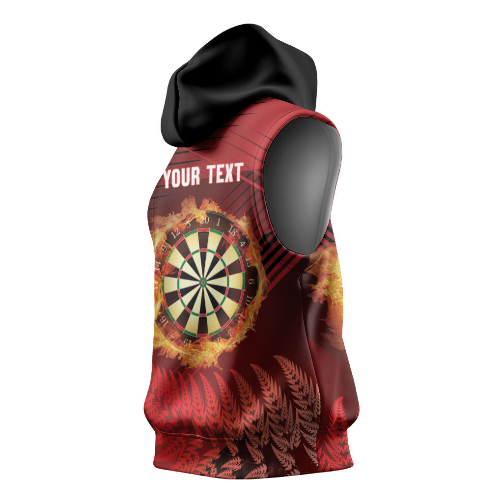 Personalised Darts New Zealand Sleeveless Hoodie Silver Fern Red Color LT22 - Polynesian Pride