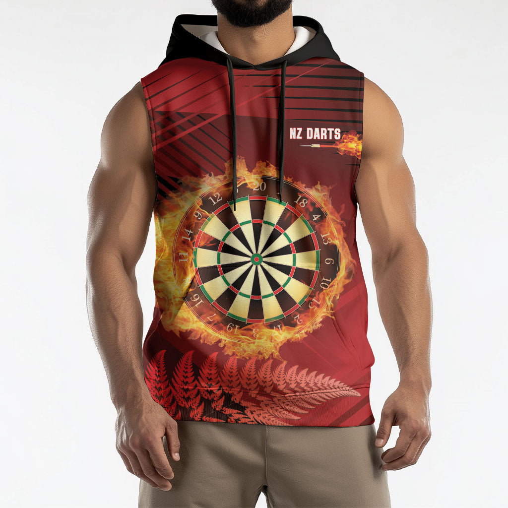 Personalised Darts New Zealand Sleeveless Hoodie Silver Fern Red Color LT22 - Polynesian Pride