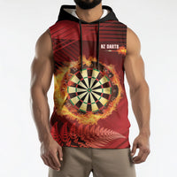 Personalised Darts New Zealand Sleeveless Hoodie Silver Fern Red Color LT22 - Polynesian Pride