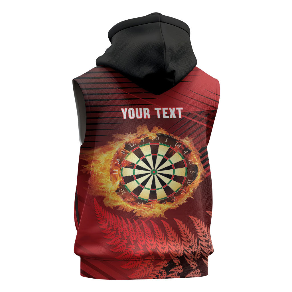 Personalised Darts New Zealand Sleeveless Zip Hoodie Silver Fern Red Color LT22 - Polynesian Pride