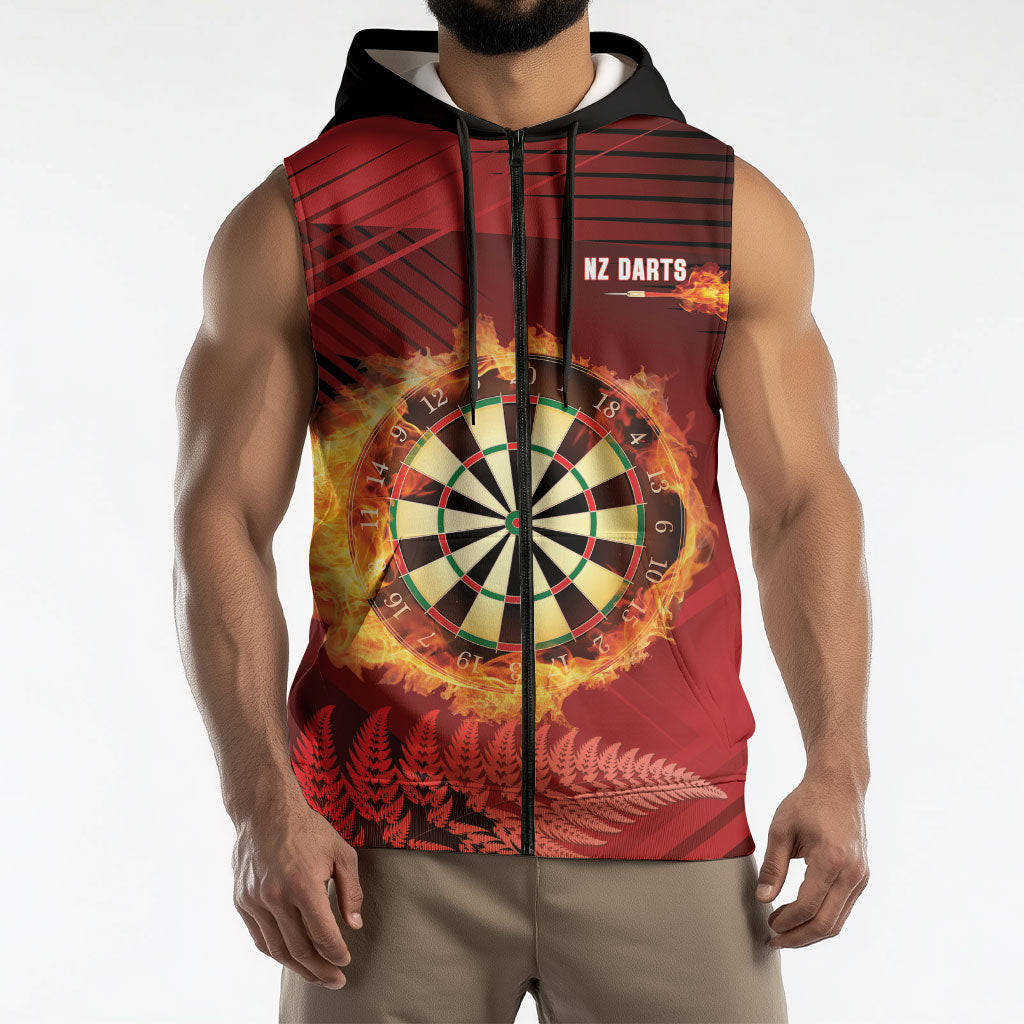 Personalised Darts New Zealand Sleeveless Zip Hoodie Silver Fern Red Color LT22 - Polynesian Pride