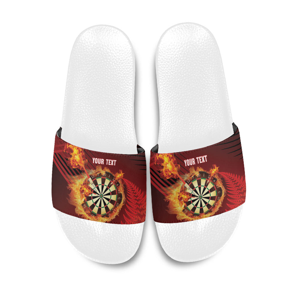 Personalised Darts New Zealand Slide Sandals Silver Fern Red Color