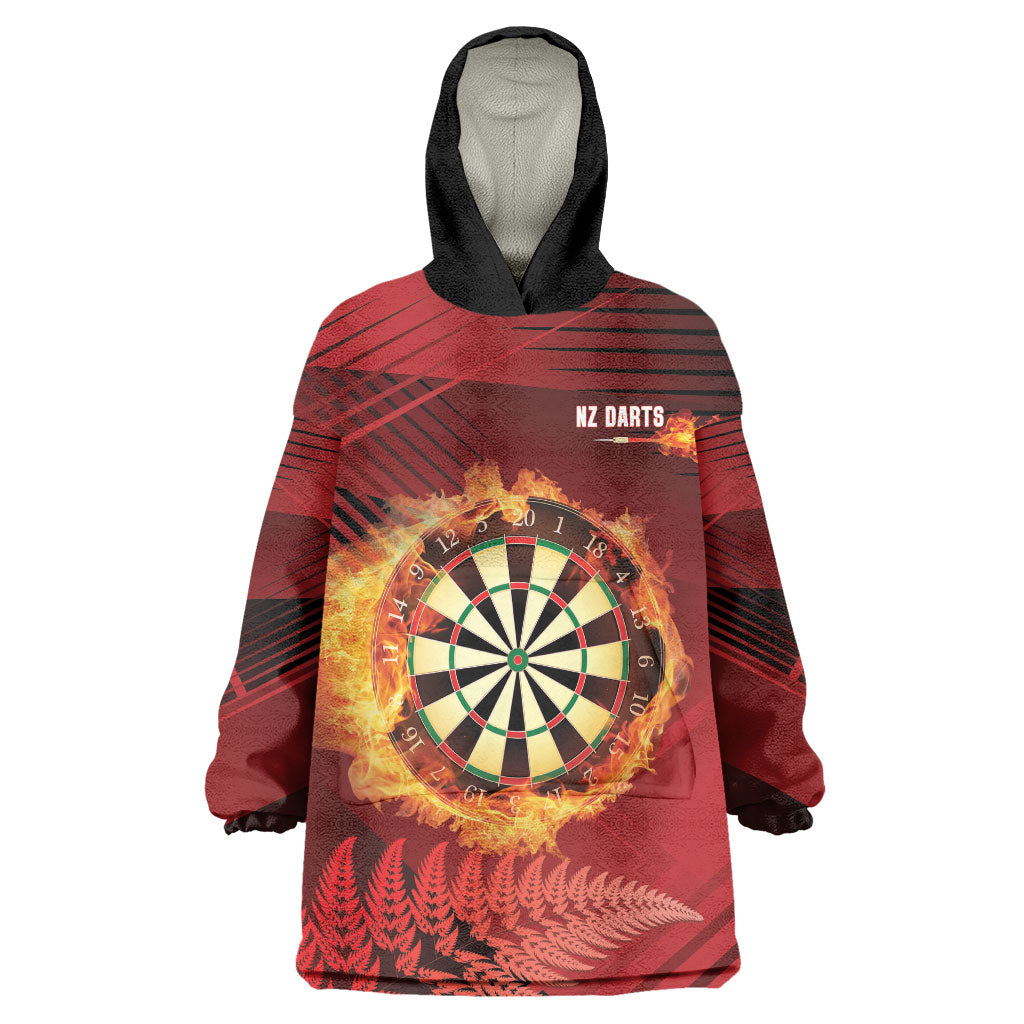 Personalised Darts New Zealand Wearable Blanket Hoodie Silver Fern Red Color LT22 One Size Red - Polynesian Pride