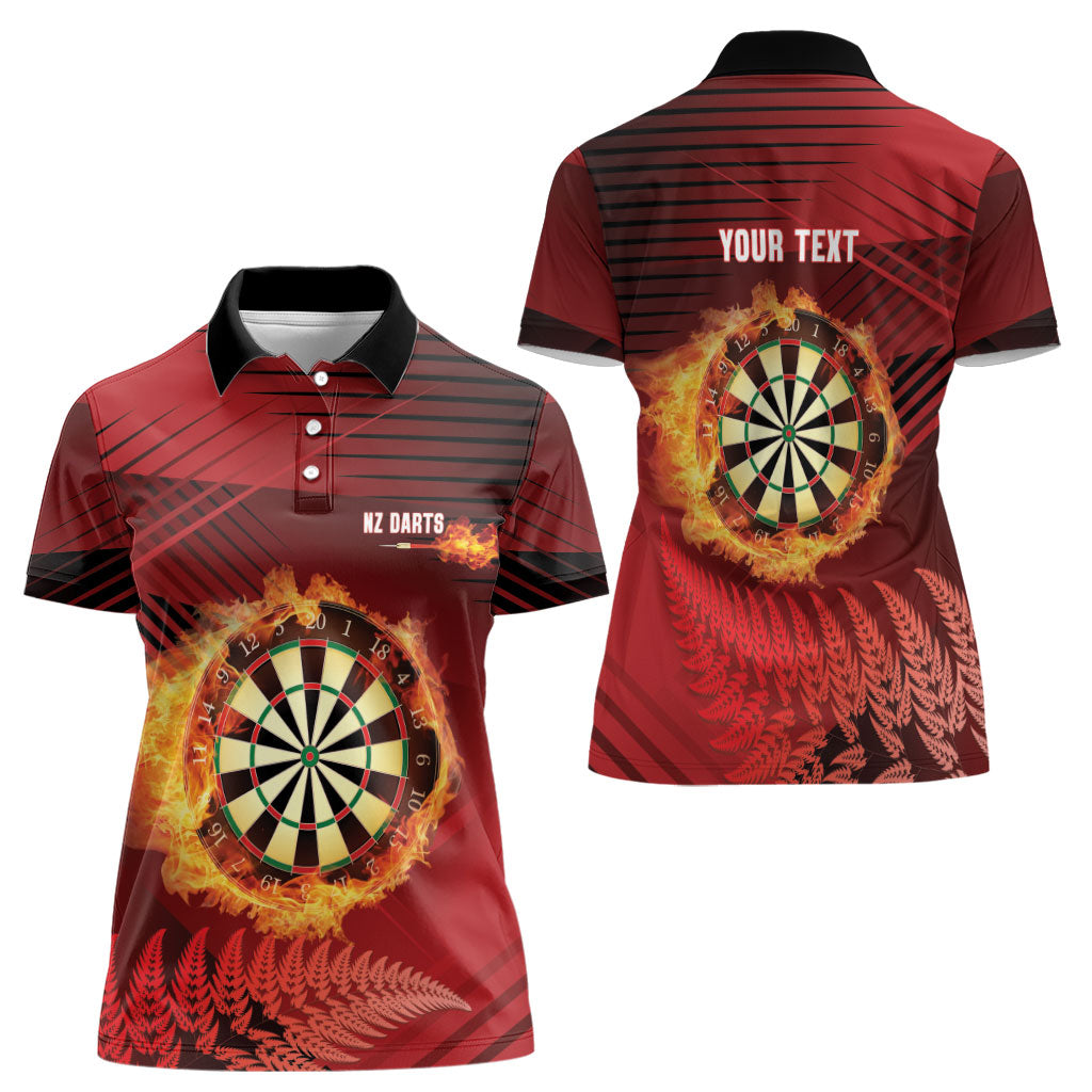 Personalised Darts New Zealand Women Polo Shirt Silver Fern Red Color LT22 - Polynesian Pride