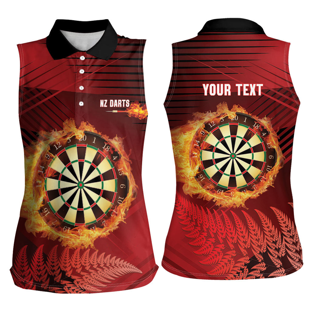 Personalised Darts New Zealand Women Sleeveless Polo Shirt Silver Fern Red Color LT22 - Polynesian Pride