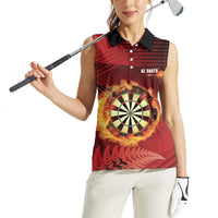 Personalised Darts New Zealand Women Sleeveless Polo Shirt Silver Fern Red Color LT22 - Polynesian Pride