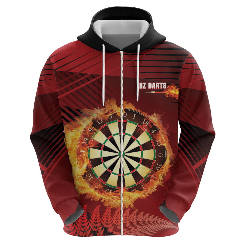 Personalised Darts New Zealand Zip Hoodie Silver Fern Red Color