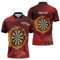Personalised Darts New Zealand Zipper Polo Shirt Silver Fern Red Color LT22 - Polynesian Pride