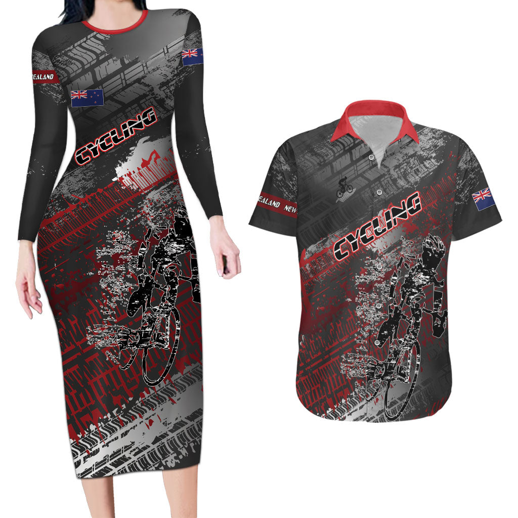 Personalised Cycling New Zealand Couples Matching Long Sleeve Bodycon Dress and Hawaiian Shirt Aotearoa Pride Sportswear