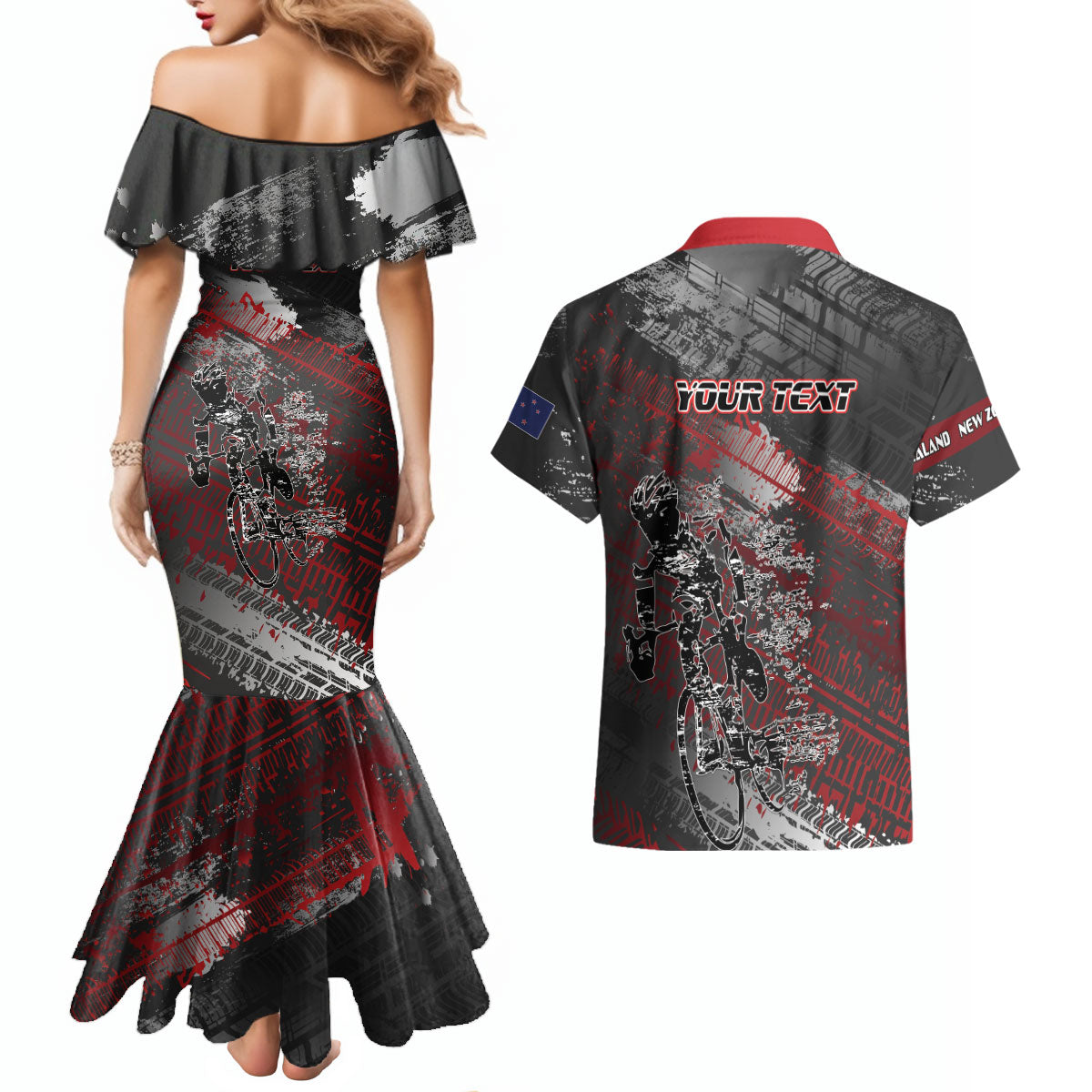 Personalised Cycling New Zealand Couples Matching Mermaid Dress and Hawaiian Shirt Aotearoa Pride Sportswear LT22 - Polynesian Pride