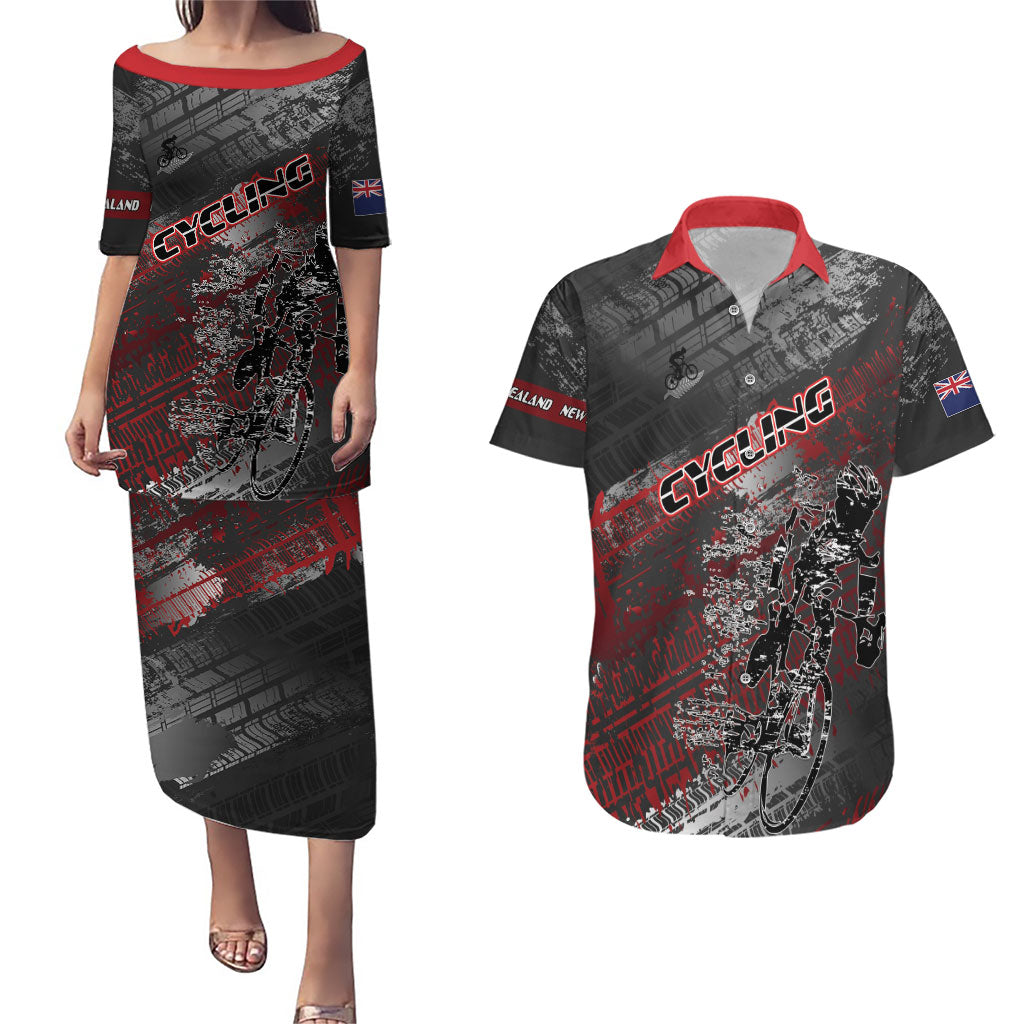 Personalised Cycling New Zealand Couples Matching Puletasi and Hawaiian Shirt Aotearoa Pride Sportswear LT22 Red - Polynesian Pride