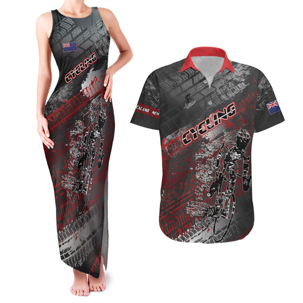 Personalised Cycling New Zealand Couples Matching Tank Maxi Dress and Hawaiian Shirt Aotearoa Pride Sportswear LT22 Red - Polynesian Pride