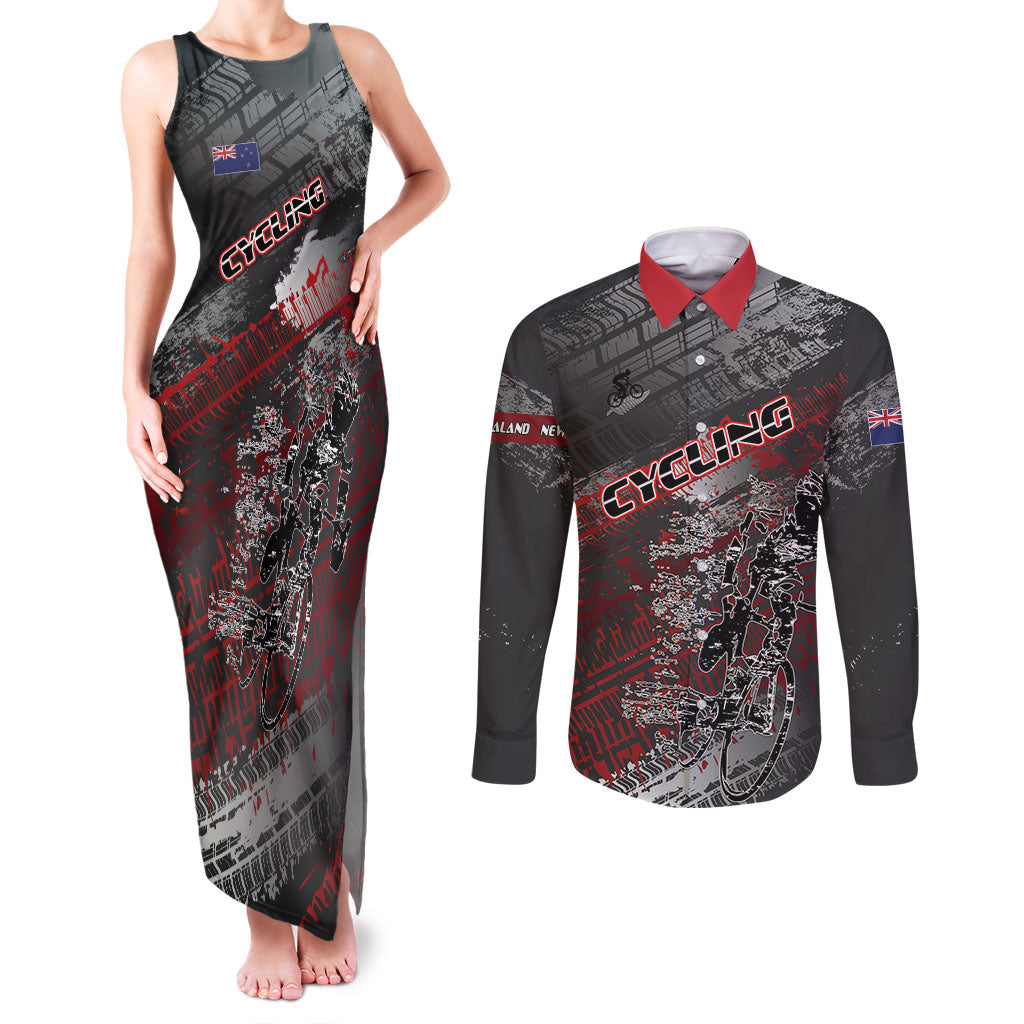 Personalised Cycling New Zealand Couples Matching Tank Maxi Dress and Long Sleeve Button Shirt Aotearoa Pride Sportswear LT22 Red - Polynesian Pride