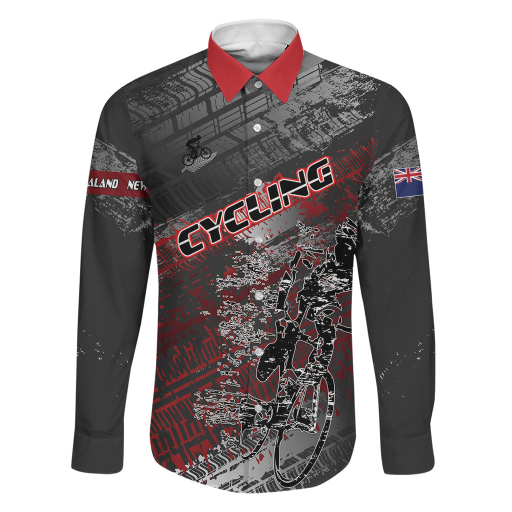 Personalised Cycling New Zealand Family Matching Mermaid Dress and Hawaiian Shirt Aotearoa Pride Sportswear LT22 Dad's Shirt - Long Sleeve Red - Polynesian Pride