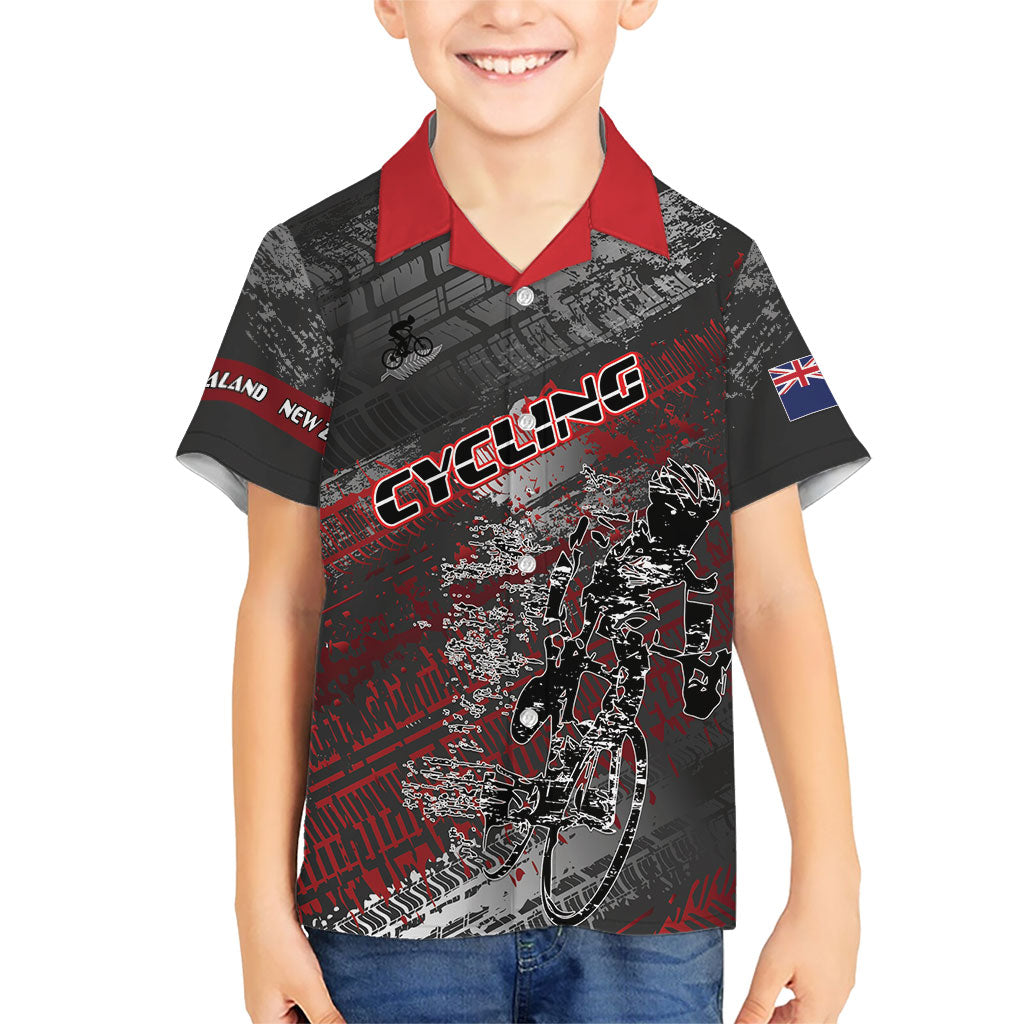 Personalised Cycling New Zealand Family Matching Off The Shoulder Long Sleeve Dress and Hawaiian Shirt Aotearoa Pride Sportswear LT22 Son's Shirt Red - Polynesian Pride