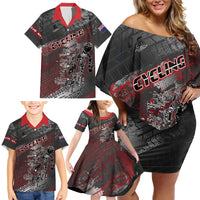 Personalised Cycling New Zealand Family Matching Off Shoulder Short Dress and Hawaiian Shirt Aotearoa Pride Sportswear LT22 - Polynesian Pride