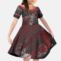 Personalised Cycling New Zealand Family Matching Short Sleeve Bodycon Dress and Hawaiian Shirt Aotearoa Pride Sportswear LT22 Daughter's Dress Red - Polynesian Pride