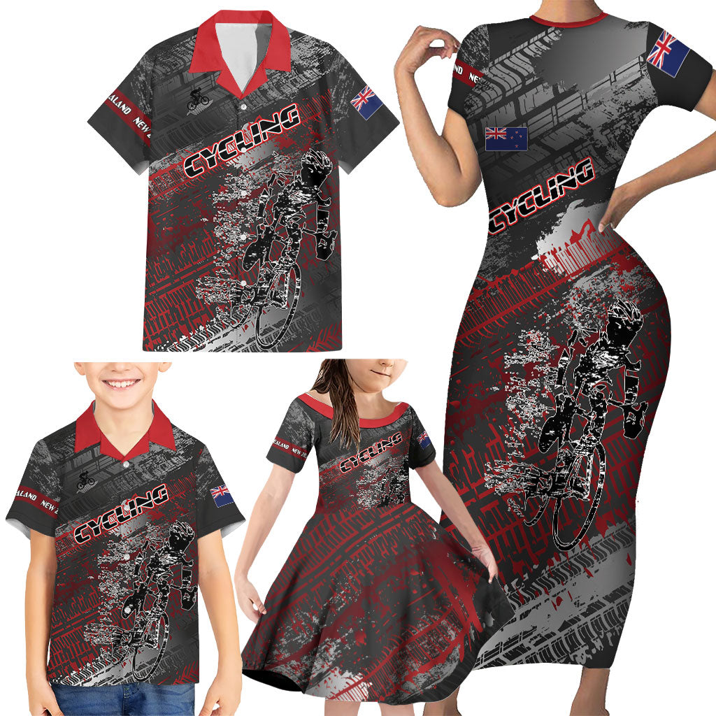 Personalised Cycling New Zealand Family Matching Short Sleeve Bodycon Dress and Hawaiian Shirt Aotearoa Pride Sportswear