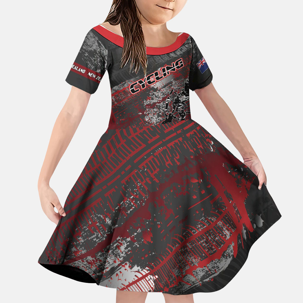 Personalised Cycling New Zealand Family Matching Tank Maxi Dress and Hawaiian Shirt Aotearoa Pride Sportswear LT22 Daughter's Dress Red - Polynesian Pride