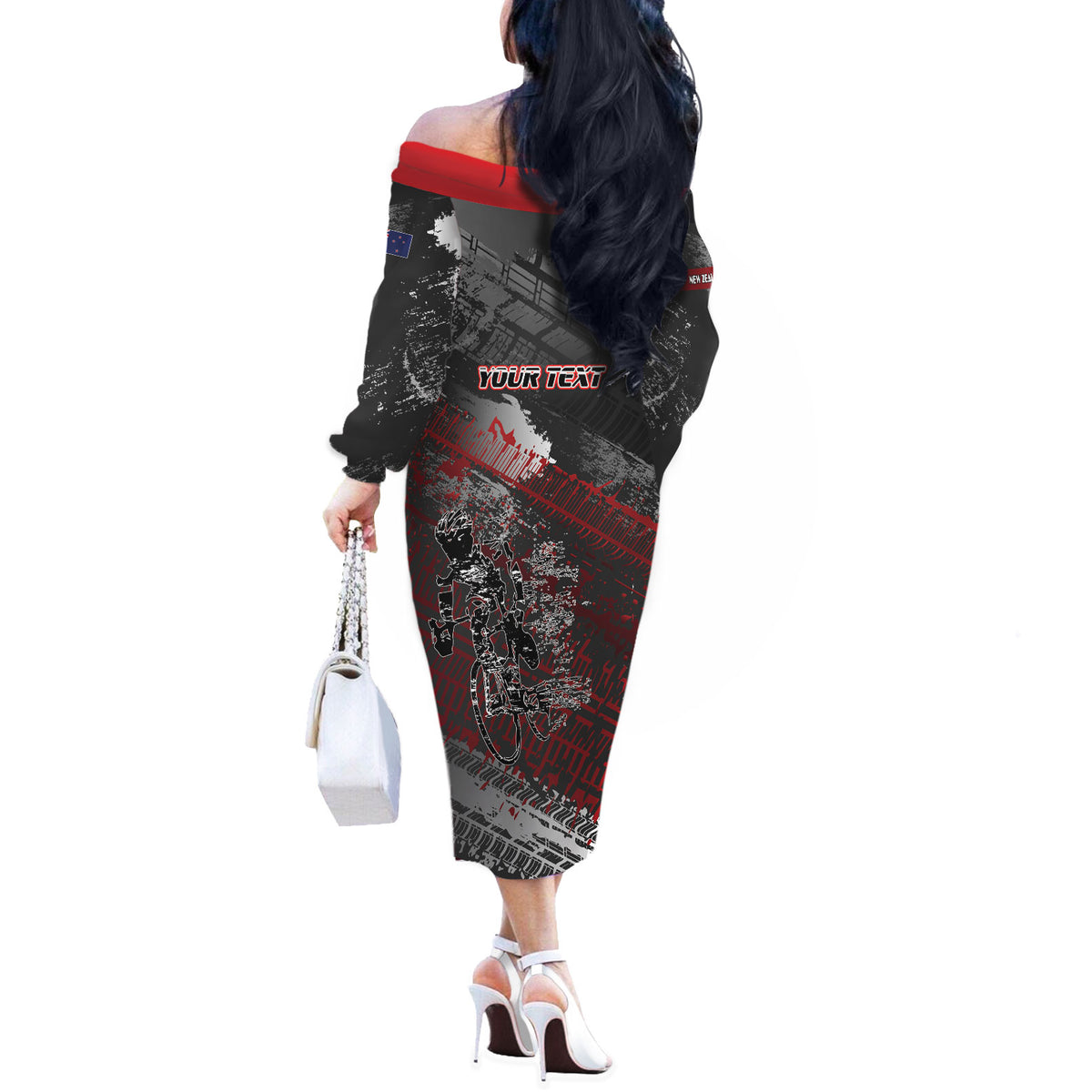 Personalised Cycling New Zealand Off The Shoulder Long Sleeve Dress Aotearoa Pride Sportswear LT22 - Polynesian Pride