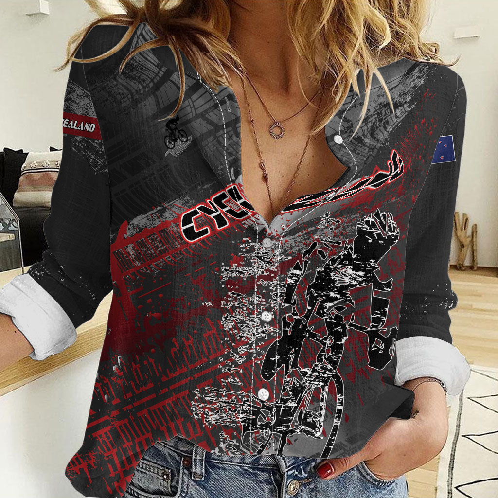 Personalised Cycling New Zealand Women Casual Shirt Aotearoa Pride Sportswear LT22 Female Red - Polynesian Pride