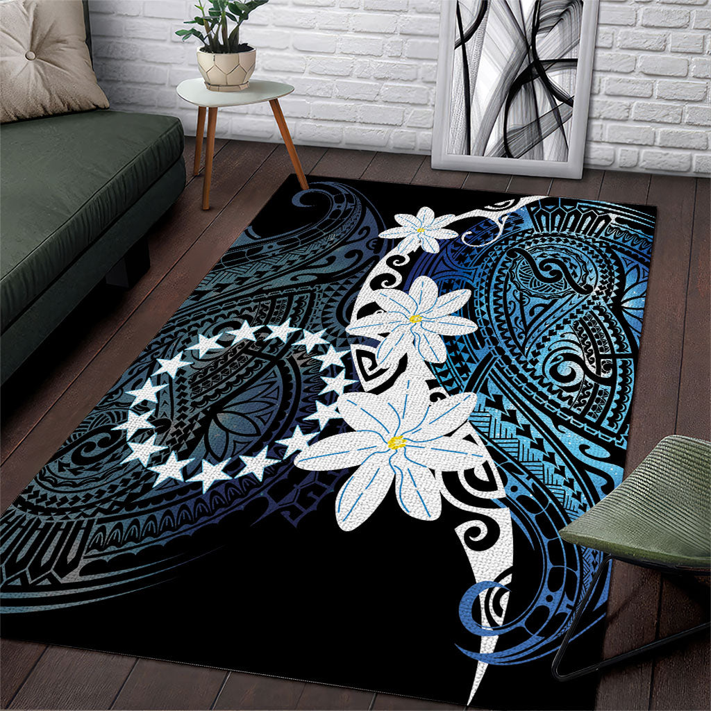 Cook Islands Maori Language Week Area Rug Tiare Maori Kuki Airani Blue Pattern LT22 Blue - Polynesian Pride