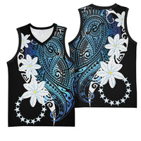 Cook Islands Maori Language Week Basketball Jersey Tiare Maori Kuki Airani Blue Pattern LT22 - Polynesian Pride