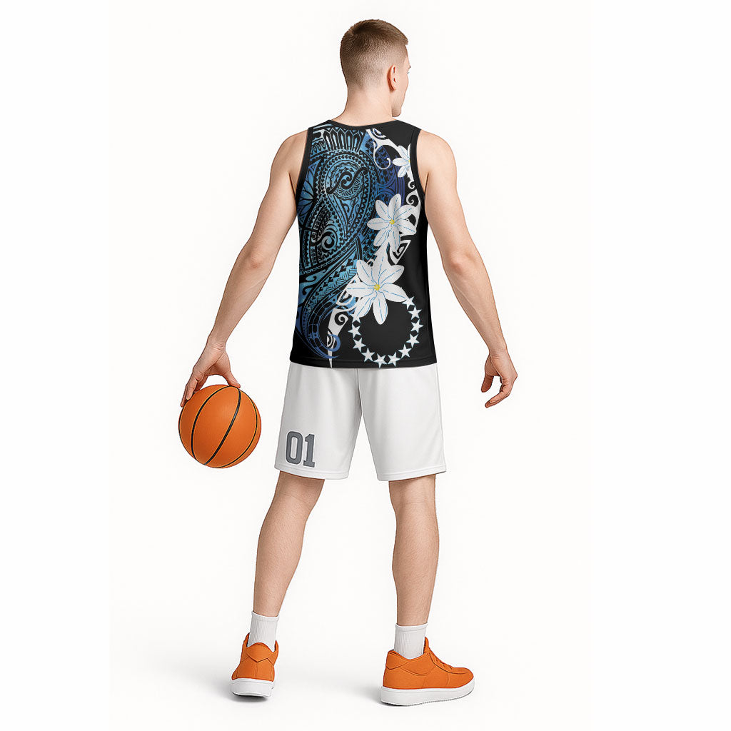 Cook Islands Maori Language Week Basketball Jersey Tiare Maori Kuki Airani Blue Pattern LT22 - Polynesian Pride