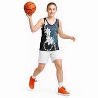 Cook Islands Maori Language Week Basketball Jersey Tiare Maori Kuki Airani Blue Pattern LT22 - Polynesian Pride