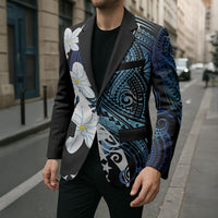 Cook Islands Maori Language Week Blazer Tiare Maori Kuki Airani Blue Pattern LT22 - Polynesian Pride