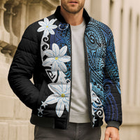 Cook Islands Maori Language Week Bomber Puffer Jacket Tiare Maori Kuki Airani Blue Pattern LT22 - Polynesian Pride