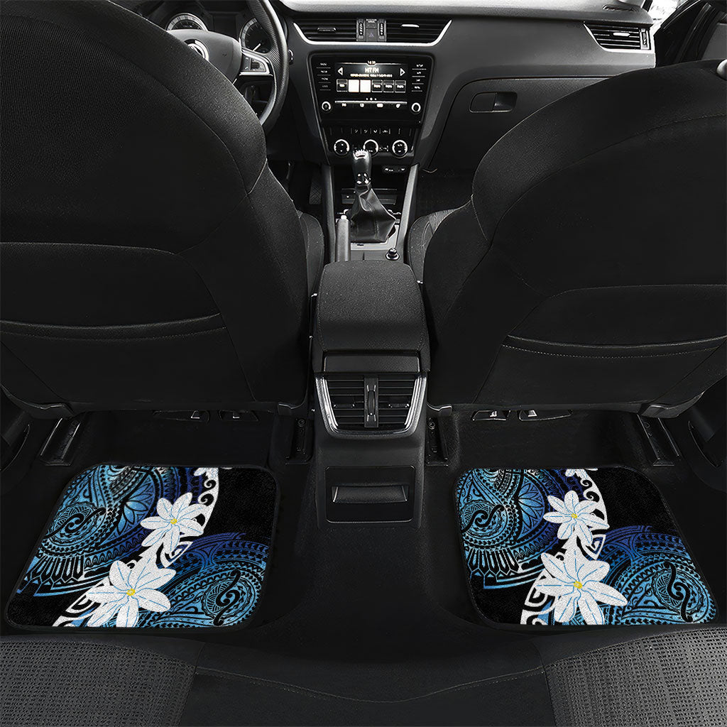 Cook Islands Maori Language Week Car Mats Tiare Maori Kuki Airani Blue Pattern LT22 Set 2pcs - Back Blue - Polynesian Pride
