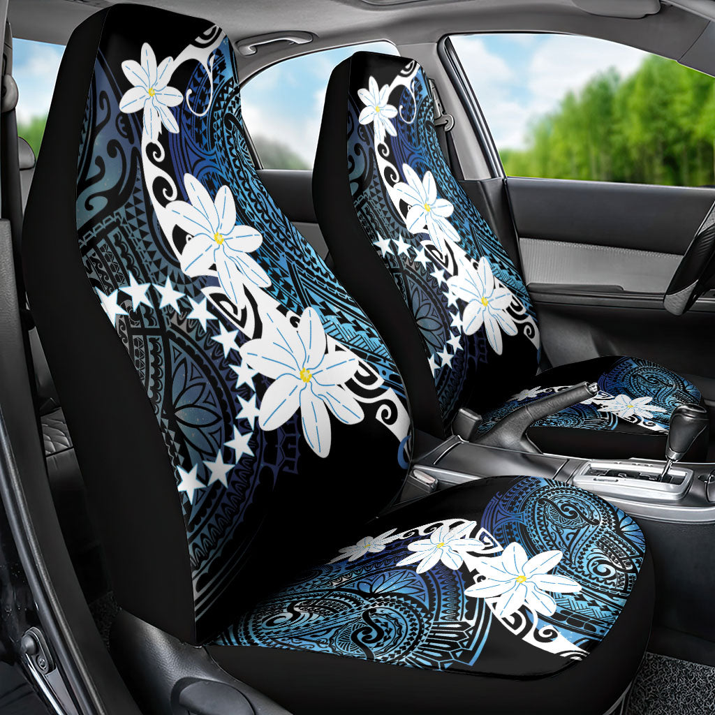 Cook Islands Maori Language Week Car Seat Cover Tiare Maori Kuki Airani Blue Pattern LT22 - Polynesian Pride