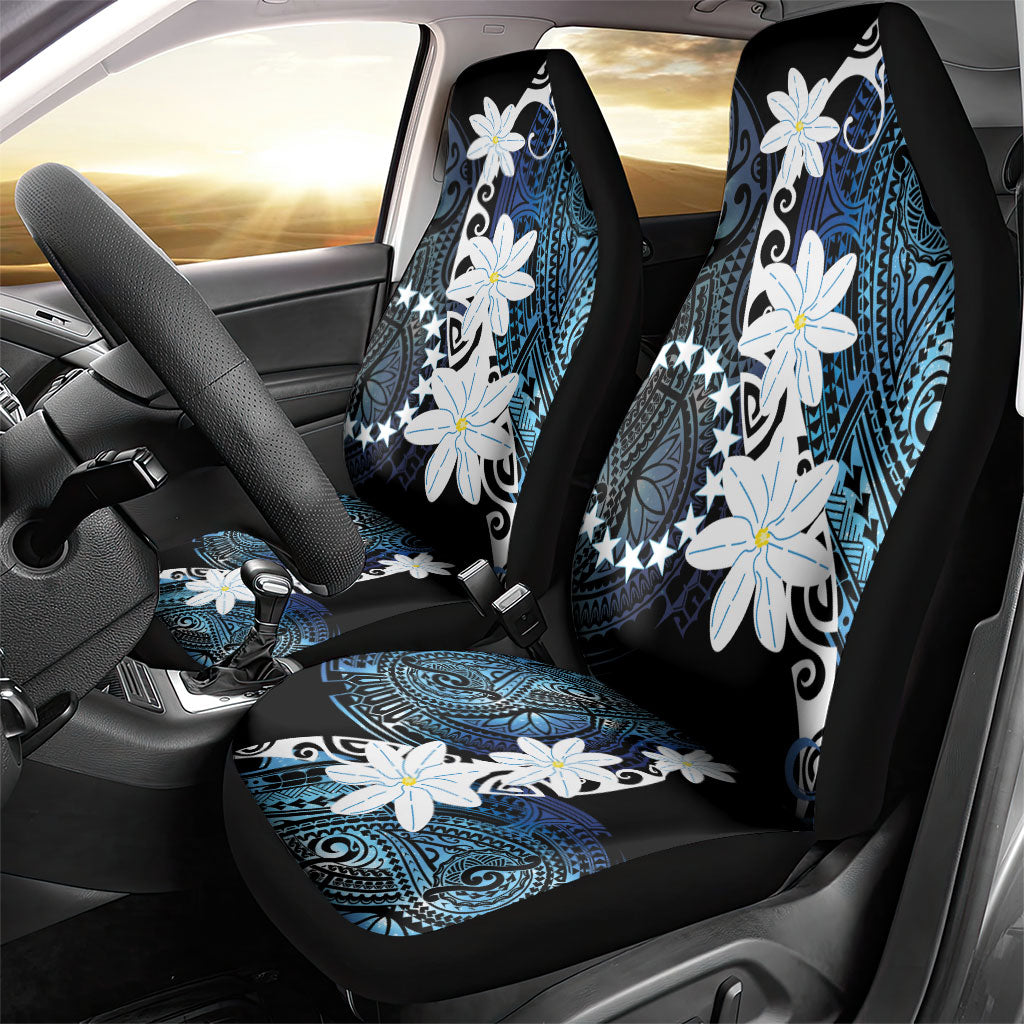Cook Islands Maori Language Week Car Seat Cover Tiare Maori Kuki Airani Blue Pattern LT22 - Polynesian Pride