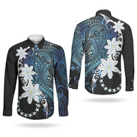 Cook Islands Maori Language Week Couples Matching Short Sleeve Bodycon Dress and Long Sleeve Button Shirt Tiare Maori Kuki Airani Blue Pattern LT22 - Polynesian Pride