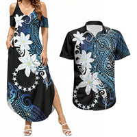 Cook Islands Maori Language Week Couples Matching Summer Maxi Dress and Hawaiian Shirt Tiare Maori Kuki Airani Blue Pattern LT22 Blue - Polynesian Pride